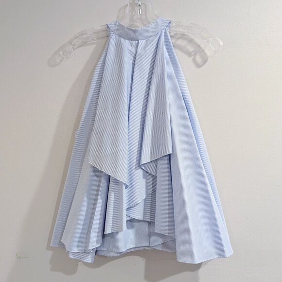 CAROLINE CONSTAS Like New Adrie Striped Ruffle Blouse L Blue White Sleeveless - Picture 7 of 14